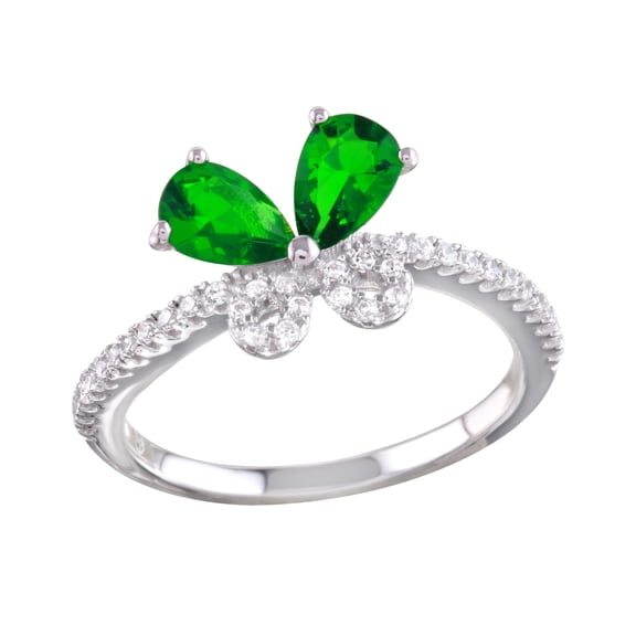 Rhodium Plated 925 Sterling Silver Green Butterfly Ring Band Cubic Zirconia Jewelry Female Size 5