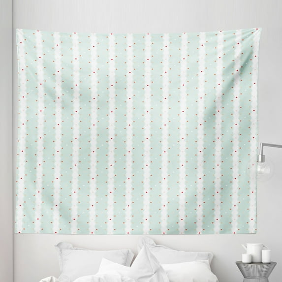 Teal and White Tapestry, Vintage Shabby Form Composition with Little Dots and Ornaments, Fabric Wall Hanging Decor for Bedroom Living Room Dorm, 5 Sizes, Pale Blue Orange White, by Ambesonne