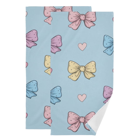 Bows with Hearts Cute Valentine Hand Towel Absorbent Bath Towels for Bathroom Sports Gym 28" x 14" Set of 2