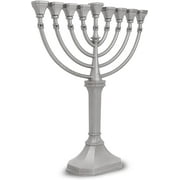 Traditional Classic Hanukkah Menorah - 9.5 Tall Graceful Style Candle Minorah Precision Die Cast Non Tarnish (Satin Silver) By Zion Judaica