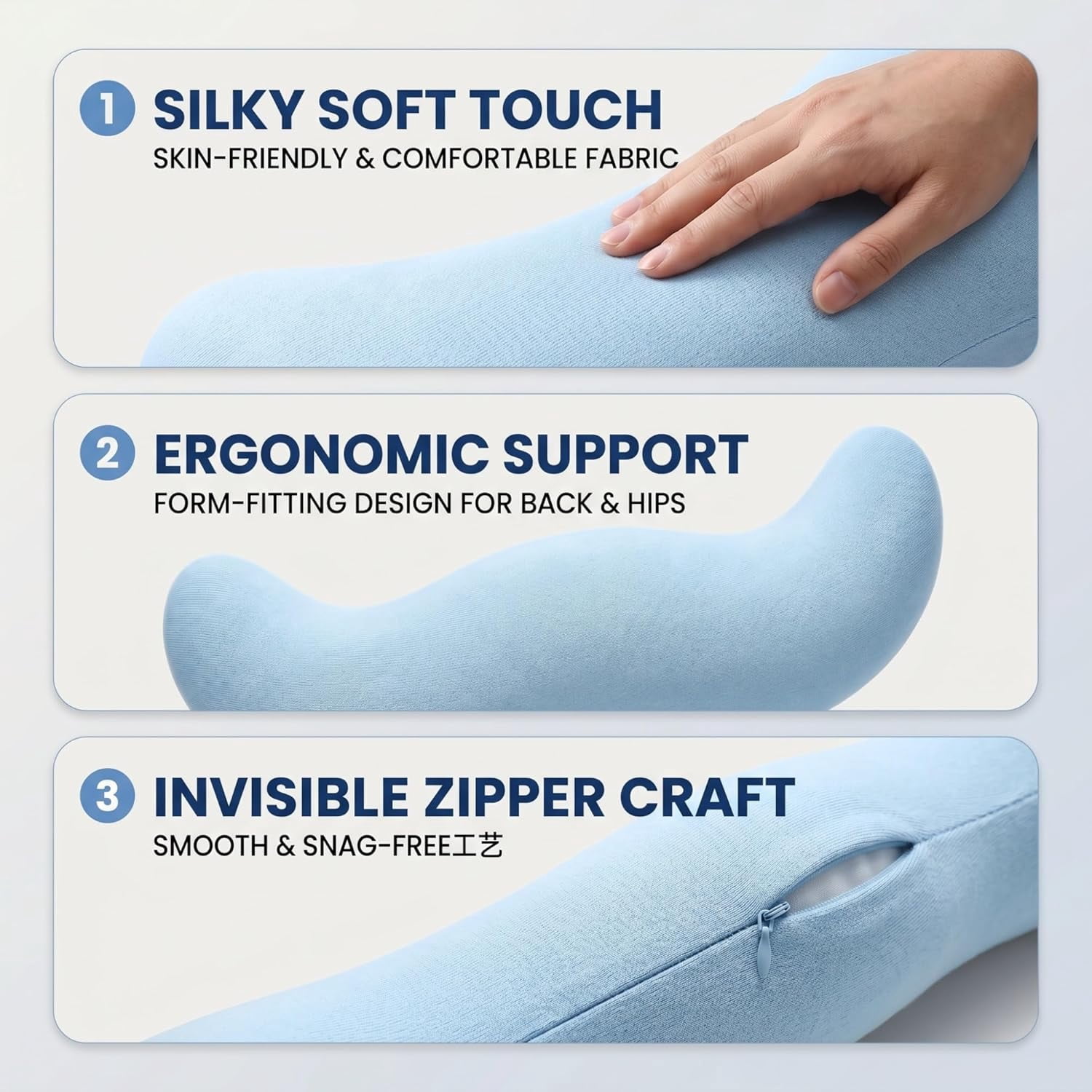 Pea Pod Body Pillow for Side Sleeper, Ergonomic Double Curve Pod Full Body Pillows, Cooling Full Comfort Pillow for Back & Neck, Secure Fit Between Knees and Washable Cover(Gray,S)