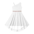 thumbnail image 3 of YEAHDOR Girls One Shoulder Bridesmaid Birthday Party Rhinestones Belt Irregular Hem Swing Dress Ivory 12, 3 of 5