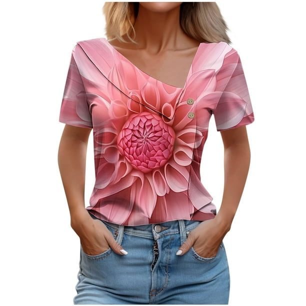 Top de Verano de las Mujeres, Cuello en V Moda Casual de Manga Corta Blusa, Primavera Y Verano Ligero Top