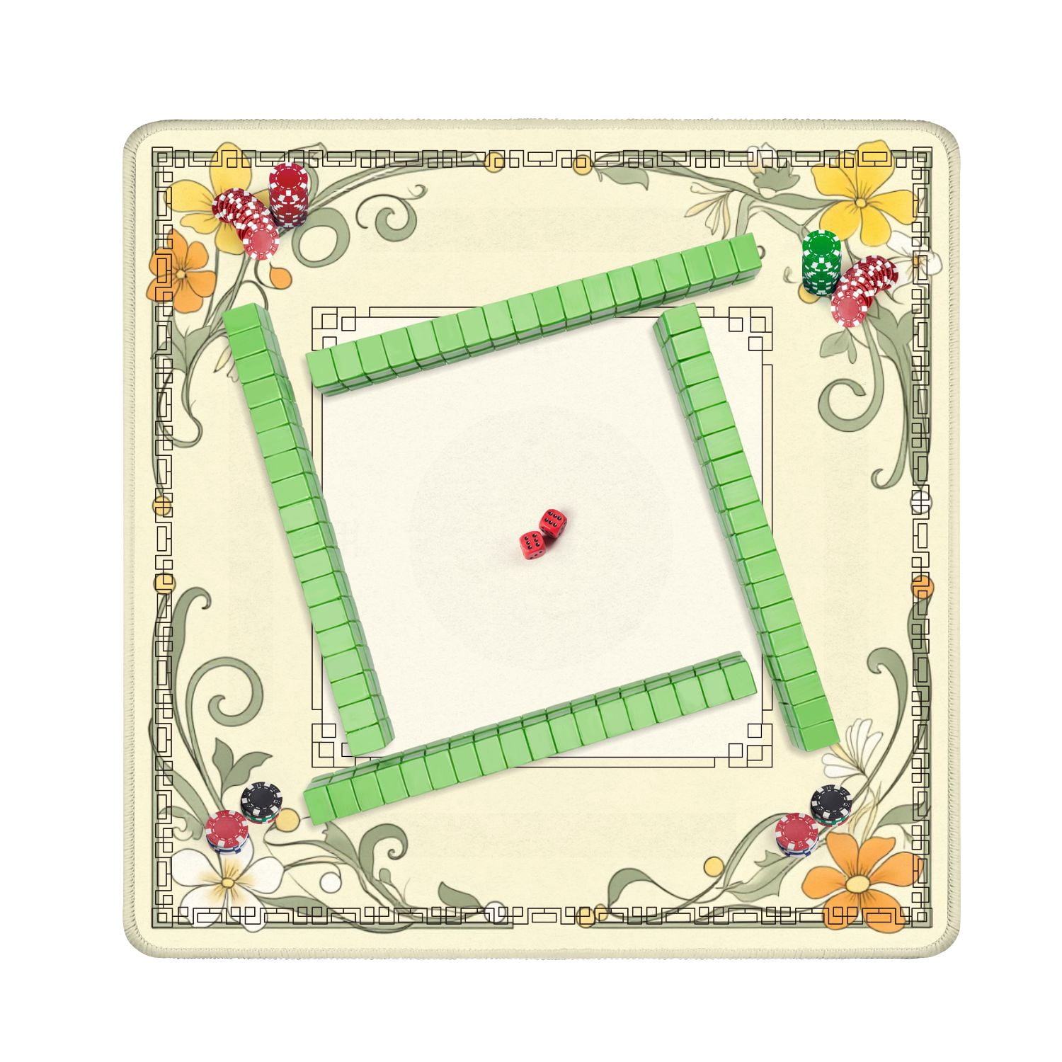 Mahjong Mat 31.5" x 31.5" Floral Corner Border Yellow White Flowers Pastel Non-Slip Noise Reduction American Mahjong Tiles Table Cover for Dominoes Poker Card Board Games Gift