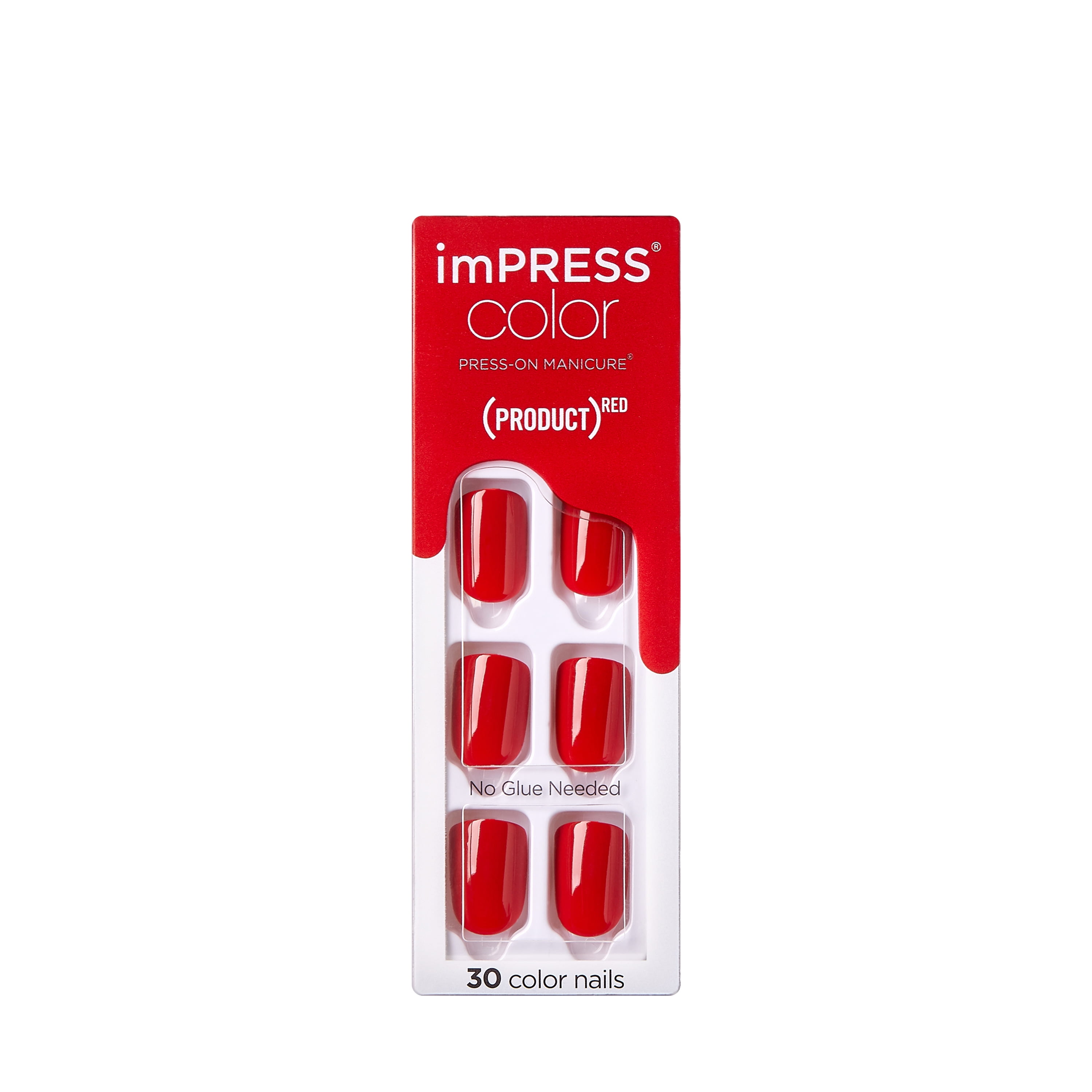 KISS imPRESS Color Press-On Nails, (Product)Red, ‘Red Impact’, 30 Count ...