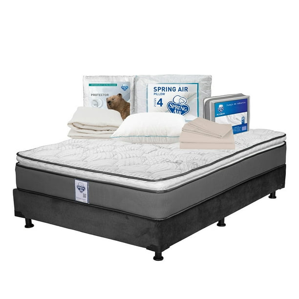 Colchón Matrimonial Prestige Spring Air + Box + 1 Almohada + 1 Protector de colchón + 1 Juego de Sábanas