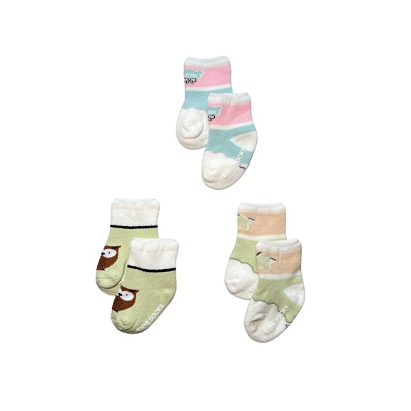 Pack of 3 Non-slip Baby Toddler Socks - 0-12 Months