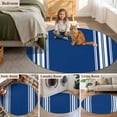 thumbnail image 5 of White Stripes Round Rugs for Living Room 3ft Geometric Blue Background Non Slip Circle Rug Washable Low-Profile Indoor Carpet for Bedroom, Dining Room, Bathroom, 5 of 9