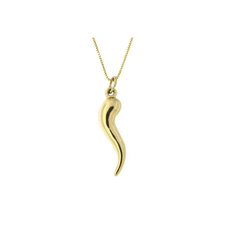 Italian Horn Pendant - 14k Yellow or White Gold 24mm Italian Horn Pendant on a Box Chain Necklace