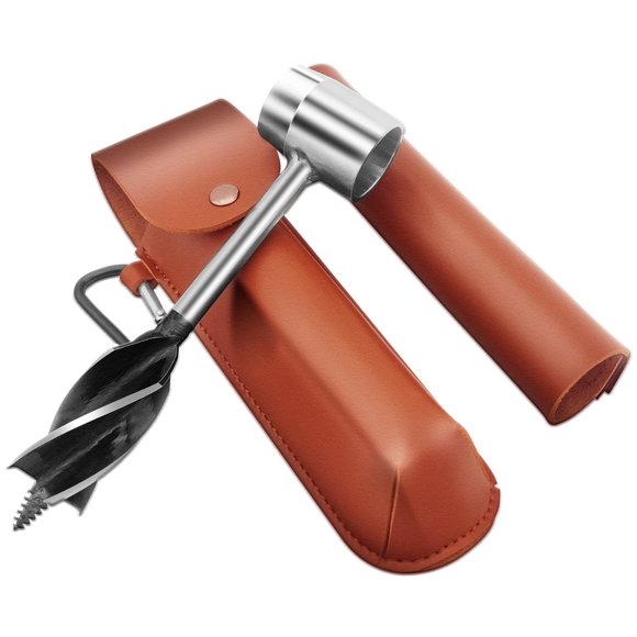 Graflsoa Multi-Purpose Outdoor Auger Drill with PU Leather Holster and Pouch for Woodworking and Survival, Brown