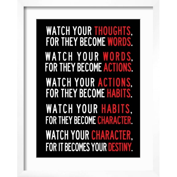 Art.com Watch Your Thoughts Motivational Poster Art Print, White Frame Wall Art, 17" x 21"