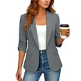 thumbnail image 2 of JFGHDG Women's Casual Button Front Blazer Jackets Ruched 3/4 Sleeve Notched Lapel Office Work Lightweight Blazers with Pockets Gray M, 2 of 7