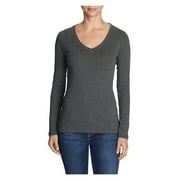 Eddie Bauer Long Sleeve V-Neck T- Shirt In Heather Charcoal, L