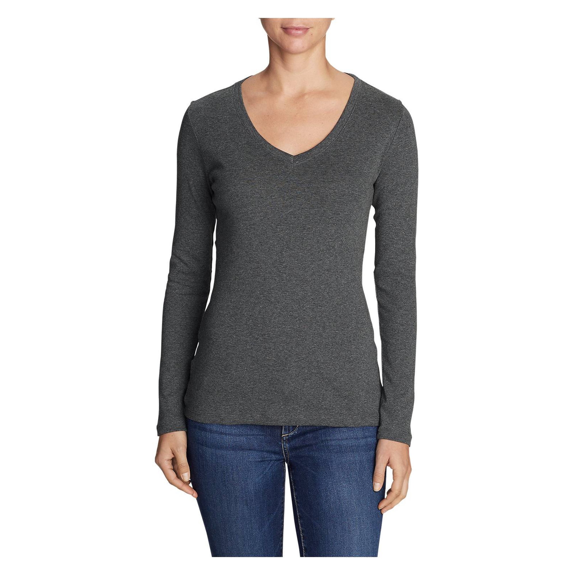 Eddie Bauer Long Sleeve V-Neck T- Shirt In Heather Charcoal, M