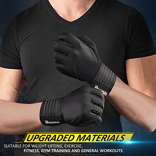 Pull ups ihuan Ventilated Weight Lifting Gym Workout Gloves Full Finger with Wrist Wrap Support for Men & Women Fitness Training for Weightlifting Full Palm Protection Hanging 