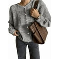 thumbnail image 2 of Womens Button Up Cardigan Sweaters Long Sleeve Crew Neck Fall Soft Knit Loose Sweater Tops Flower Gray L, 2 of 8