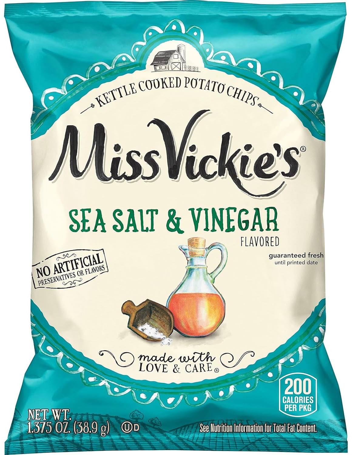 Kettle Cooked Potato Chips by Miss Vickie's Value Pack Bundled by SUPERDEALS | 1.375 Oz Bag | Sea Salt & Vinegar | Pack of 30 with mystery gift