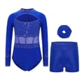 thumbnail image 1 of Runhomal Kids Girls Shiny Rhinestone Long Sleeve Gymnastic Leotard Ballet Tumbling Dance Unitard with Shorts Set Royal Blue 16, 1 of 5