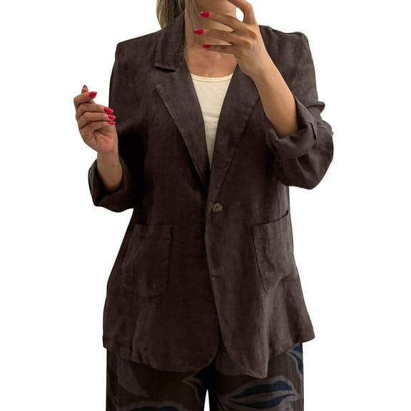 Niaviben Long Blazers for Women Linen Blazer Women Loose Cardigan for Women Blazer Jackets for Women Jackets for Women Trendy Blazer for Women Womens Fall Jackets Coffee 2XL