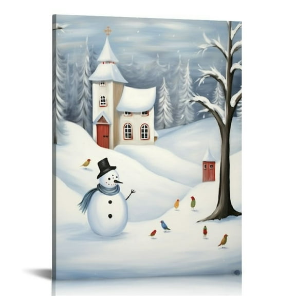 COMIO  Singing Snowman Winter Holiday Canvas Wall Art, Wall Decor for Livingroom, Bedroom, Entryway, White