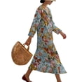 thumbnail image 3 of DISNIMO Floral Print Dress for Women V-Neck Midi Dress Casual Loose Maxi Dresses 3/4 Sleeve Long Shift Dress, 4XL, 3 of 6