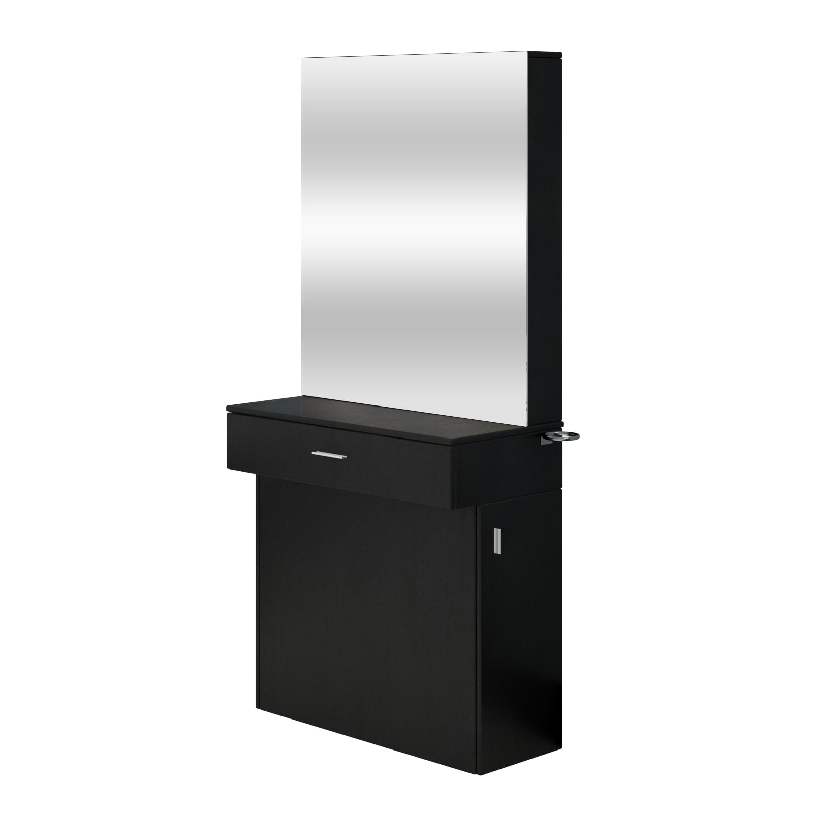 Black Barber Salon Stylist Station Wall Mount Beauty Spa Furniture with Mirror Dressing Table for Hair Styling