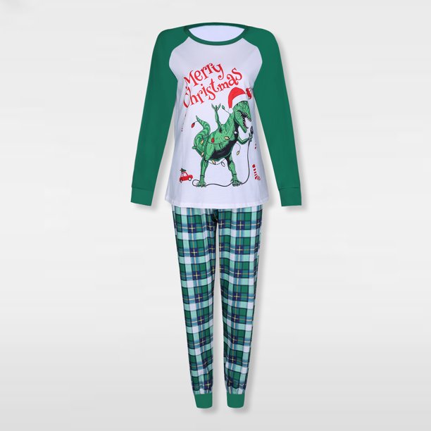 Conjunto de pijama familiar de 2 piezas cuello redondo estampado de dinosaurio cintura elástica traje diario