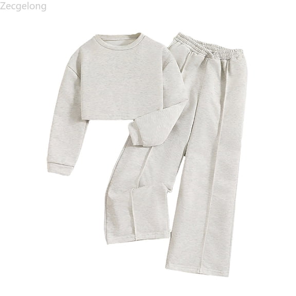 Zecgelong Kids Girls Autumn Winter Solid Color Causal Sweatshirt Tops And Trousers 2PC Outfits Children's Suit Girls 2 Piece Sets Age 7-8 Years
