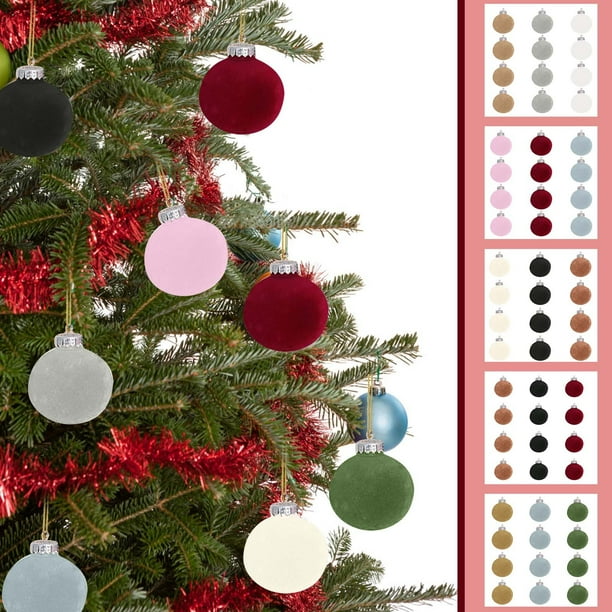 12 Adornos Navideños de Bolas de Terciopelo Flocado de 8 Cm (3,14 Pulgadas) | Adornos Colgantes Decorativos Navideños | Bolas de Plástico Marrón | Decoración Navideña