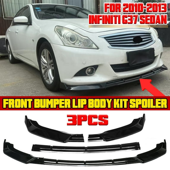For Infiniti G37 Sedan 2010-2013 Glossy Black Front Bumper Lip Body Kit Spoiler (3pcs/set)