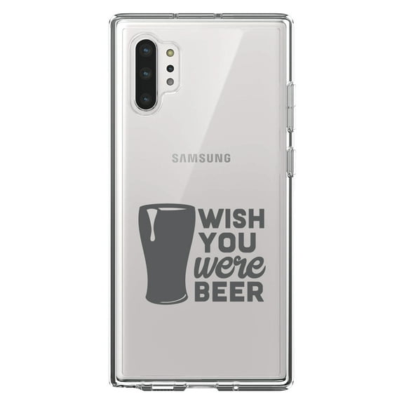 DistinctInk Clear Shockproof Hybrid Case for Galaxy Note 10 PLUS (6.8" Screen) - TPU Bumper Acrylic Back Tempered Glass Screen Protector - Wish You Were BEER