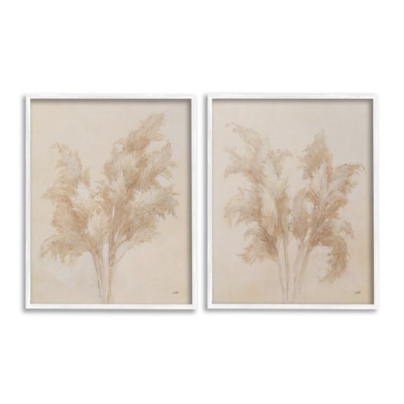 Stupell Industries Rural Reeds Studies Botanical & Floral Drawing White Framed Art Print Wall Art, 16 x 20, Set of 2