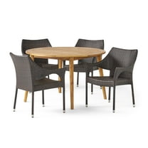 GDF Studio Alametos Outdoor Acacia Wood and Wicker 5 Piece Dining Set, Teak and Multibrown