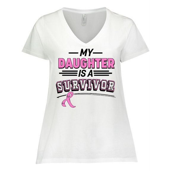 Inktastic My Daughter is a Survivor Breast Cancer Awareness Women's Plus Size V-Neck T-Shirt