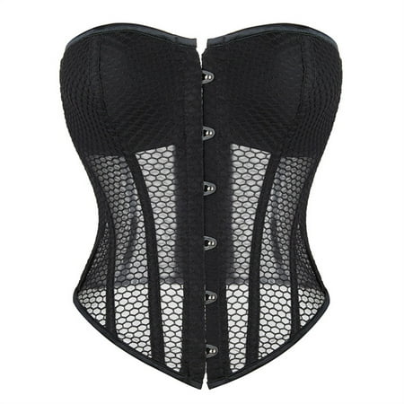 CHCNHAC Lace Corset Tops for Women Floral Trim Corset Shapewear Sexy Satin Lace Up Strapless Shapewear Plus Size Boned Halloween Outfits Black L