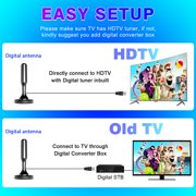HiDB TV Antenna for Smart TV Indoor, Digital Indoor HD Antennas with Strong Magnetic Base, Easy Installation, Long Range Reception for Local Channels 4K 1080P, 10ft Long Cables (Black)