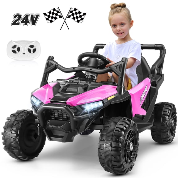 Funcid 24 Volt Ride on Toys, Kids Ride on Cars with Remote Control, 400W Powerful Electric Car for Kids, Ride on UTV w/ Bluetooth, Battery Indicator, Knob Volume Control, Spring Suspension, Pink