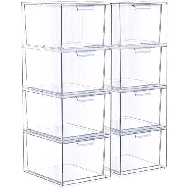 Sorbus Cajones Acrílicos Apilables Organizadores de Maquillaje Transparentes: 8 Contenedores de Plástico para Decoración, Organización de Baños, Suministros de Oficina y Debajo Del Lavabo