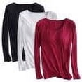 thumbnail image 3 of Fanxing Lot de 3 Hauts Grande Taille pour Femmes, Chemise à Manches Longues Ajustée et Extensible, Col Rond Léger, 3 of 3