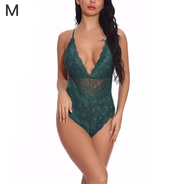 Mono sexy mono de cosplay suave mono de tela de pantalla de encaje para mujeres adultas, verde negruzco, M Speravity XX000036-20