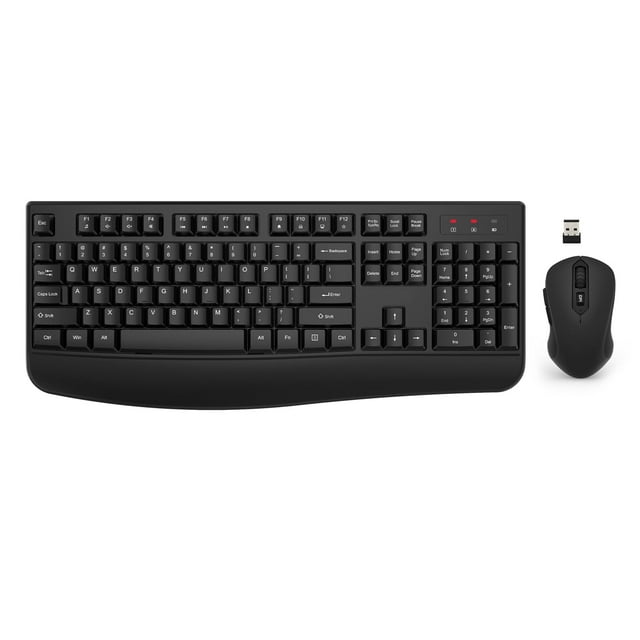 Combo Clavier et Souris Sans Fil, EDJO Clavier d'Ordinateur Ergonomique Pleine Grandeur 2,4G avec Repose-Poignet et Souris Sans Fil Réglable à 3 Niveaux DPI pour Windows, Mac OS de Bureau/ordinateur Portable/PC (Noir)
