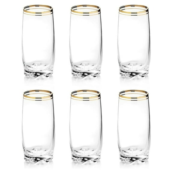 Glass Cup Set of 6 - 13.25oz Drinking Glasses with Accented Rim - Durable Glassware for Cocktails, Dining, and Entertaining