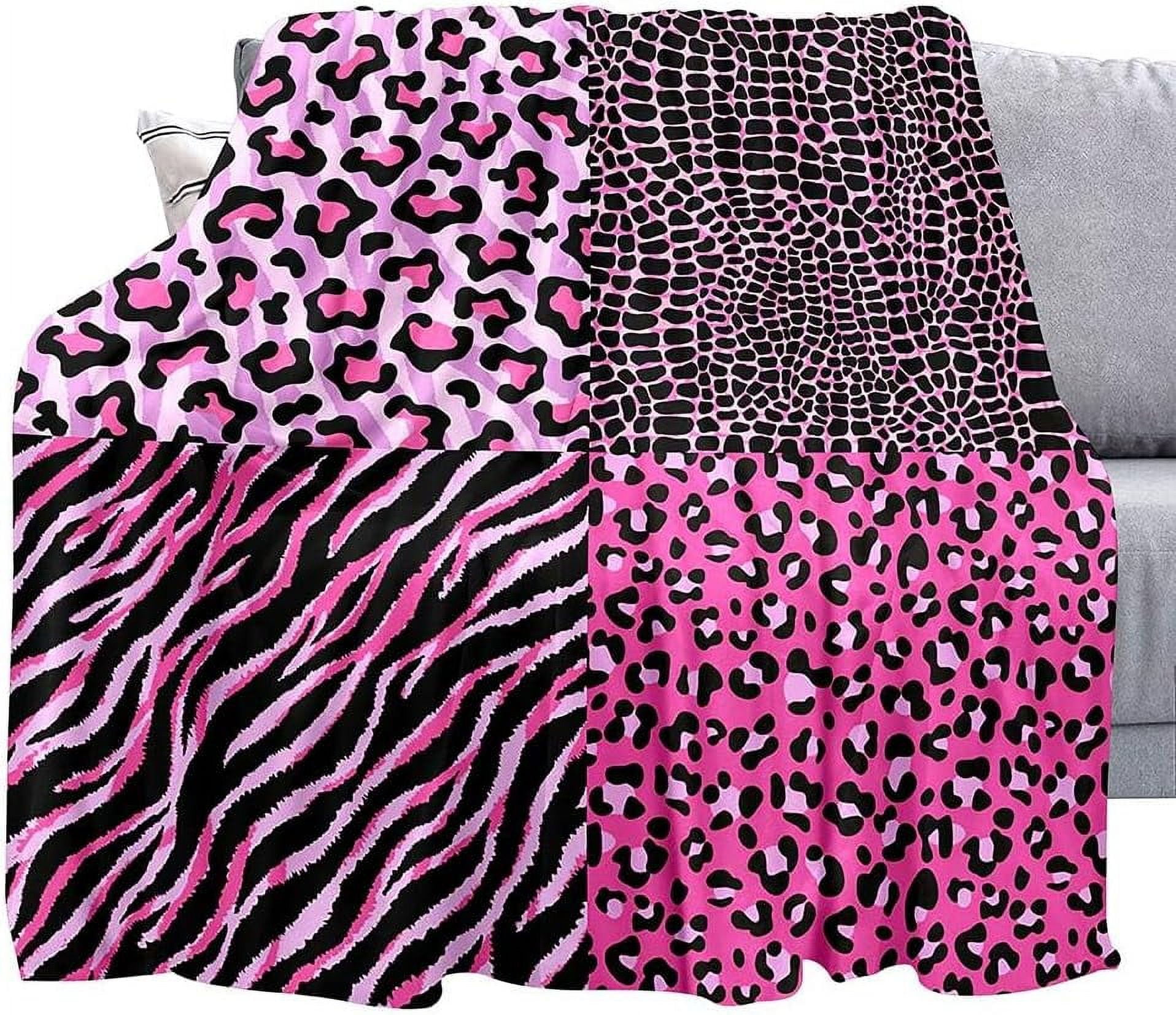 Pink Leopard Throw Blanket, Zebra Print Crocodile Skin Cheetah Print Blanket for Girls, Cozy Warm Soft Lightweight Fluffy Fuzzy Plush Flannel Blanket Fleece Blanket for Couch, Sofa, 50"x60"