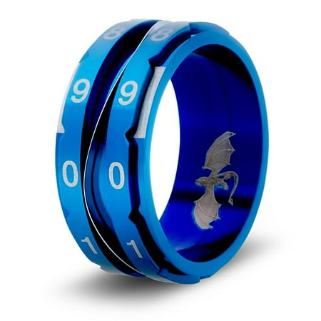 CritSuccess Clicking Life Counter Ring (Size 9 - Stainless Steel - Blue)