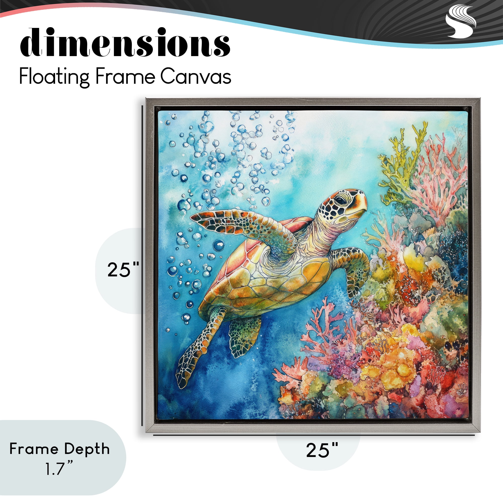 Stupell Industries Underwater Sea Turtle Bubbles Gray Framed Floater Canvas Wall Art, design by Tina LeCour