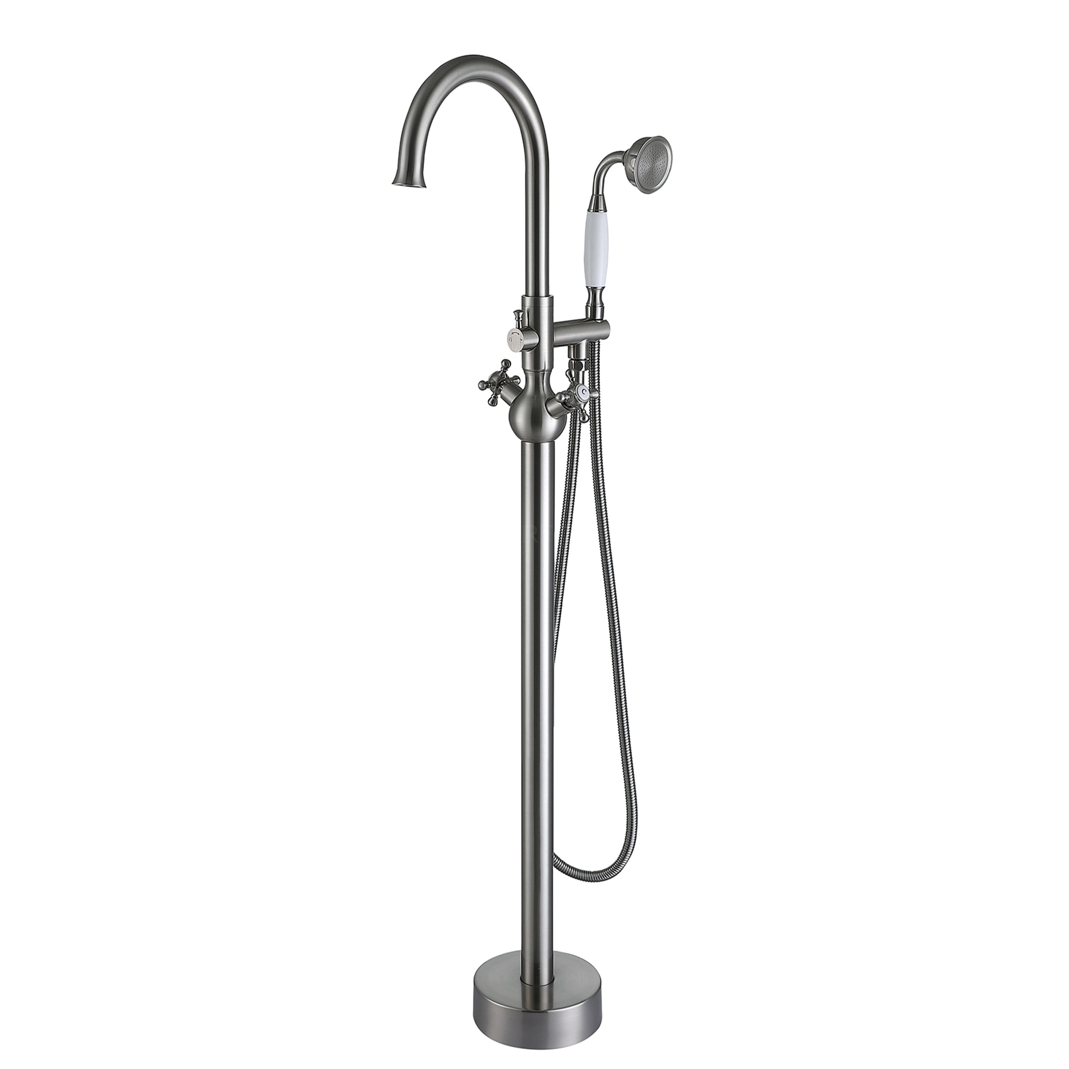 JERFIT Brushed Nickel Freestanding Tub Filler with Hand Shower, Modern 3.9 GPM Bathroom Faucet for Bathtub, Durable Metal Construction