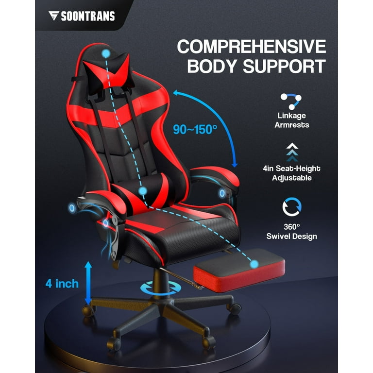 Soontrans Red Gaming Chair,Computer Chair with Massage Lumbar Support and  Headrest,Height Adjustment Desk Chair with High-Back,Red Rolling Gamer Chair  with Linkage Armrests(Ruby Red) - Yahoo Shopping