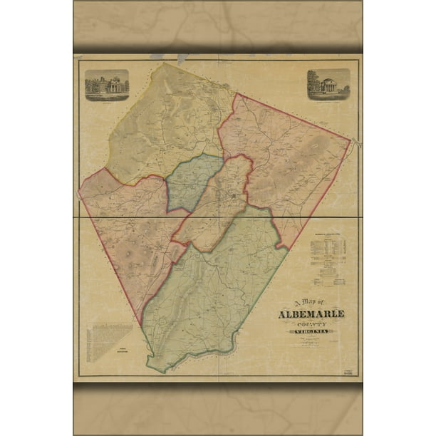 24"x36" Gallery Poster, map of Albemarle County, Virginia 1875