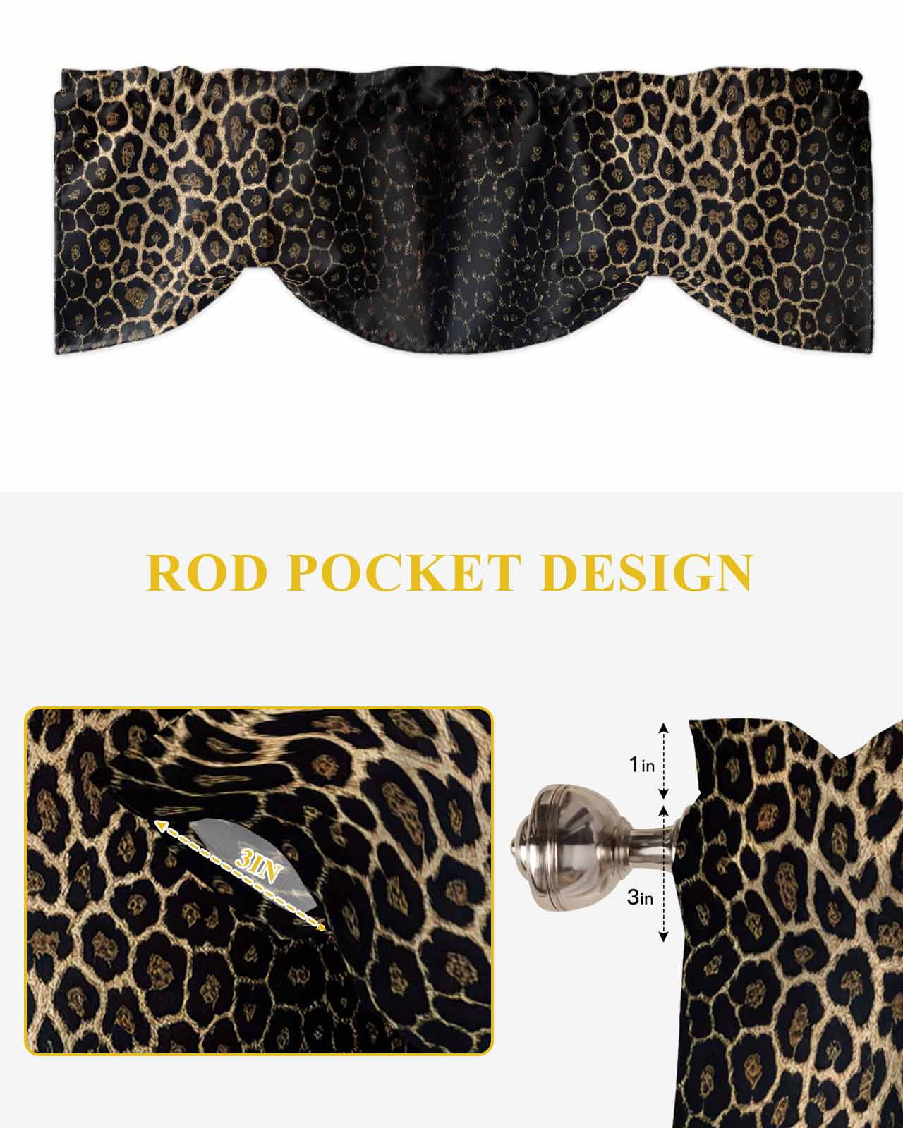 Leopard Print Tie Up Valances Curtain, Dot Gradient Texture Kitchen Valances for Windows Decor, Rod Pocket Short Curtains Set for Bedroom/Bathroom, 60"x18"