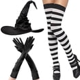 thumbnail image 3 of Halloween Crumpled Witch Hat Set with Black Striped Socks & Satin Long Gloves Complete Witch COS Accessory, 3 of 3